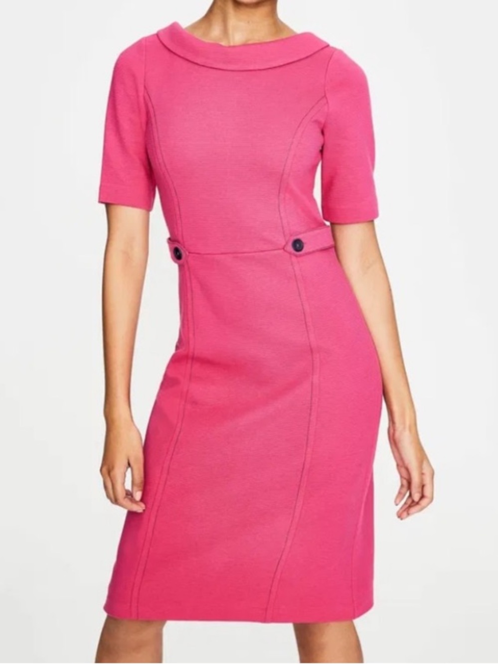 Boden Betty Ottoman Dress Carnival Pink Ribbed Retro 60s Knee Length Modest 4
